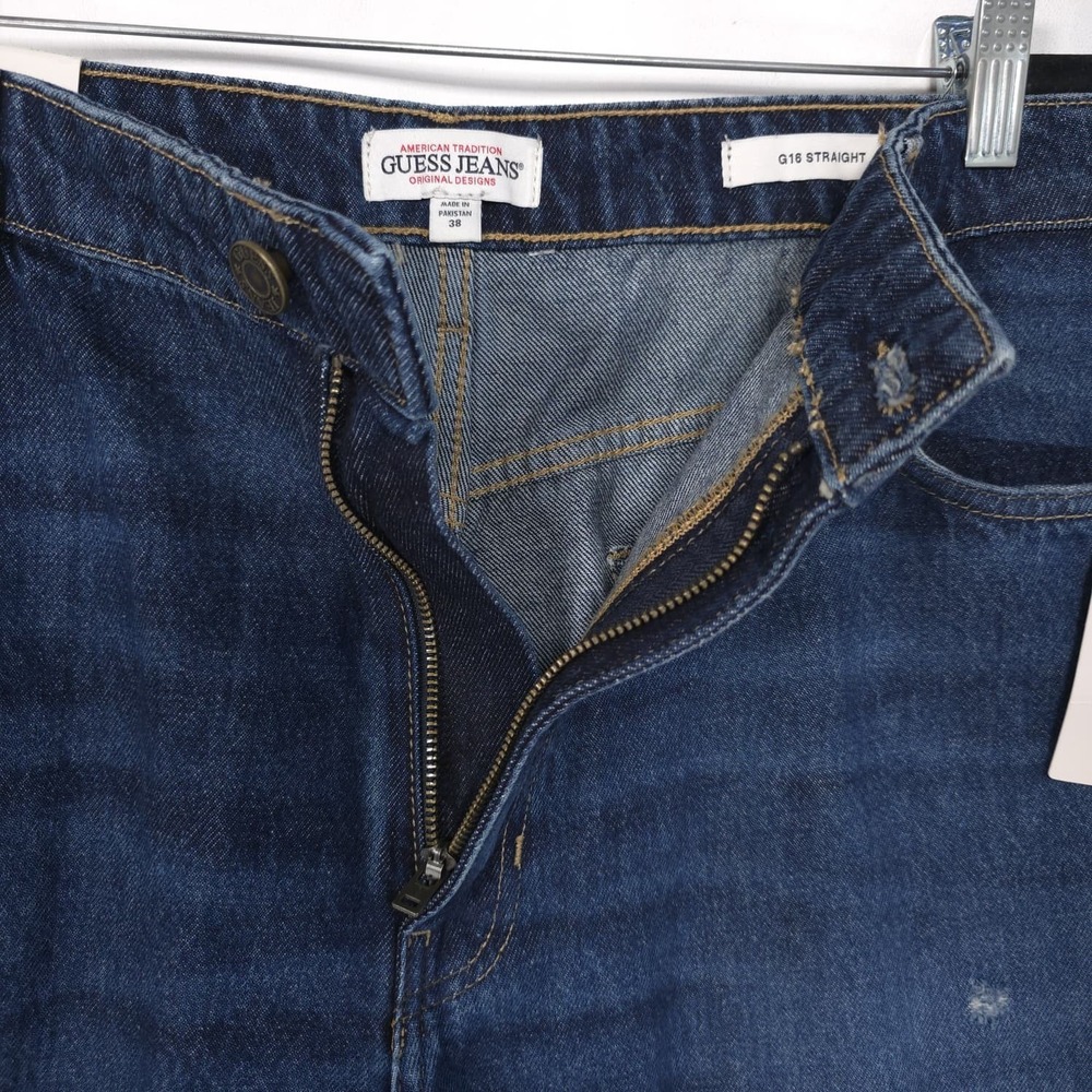 GUESS Men's New Jeans 38x32 G16 Straight GJ AGED Distressed Dark Wash M5YA1B - Picture 14 of 16